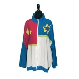 Silver Threads vintage blue white Long Sleeves Wind Break Jacket XL